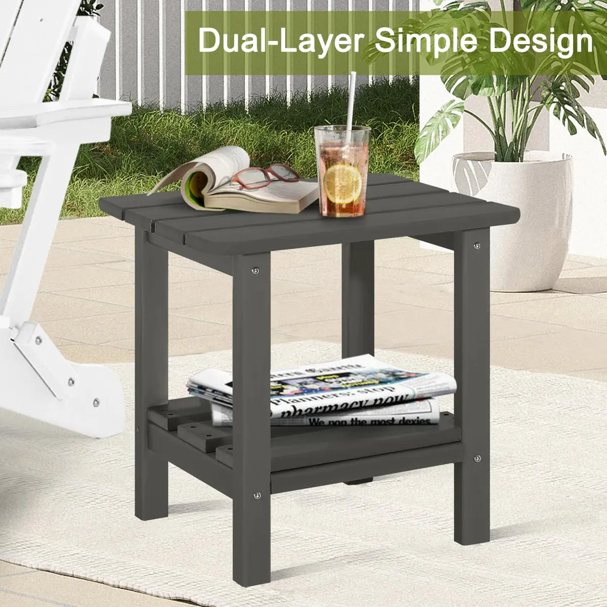 ABCPATIO Patio Side Table HDPE Double Layer Storage Square Dark Gray | Weather-Resistant & Easy to Assemble - view 8
