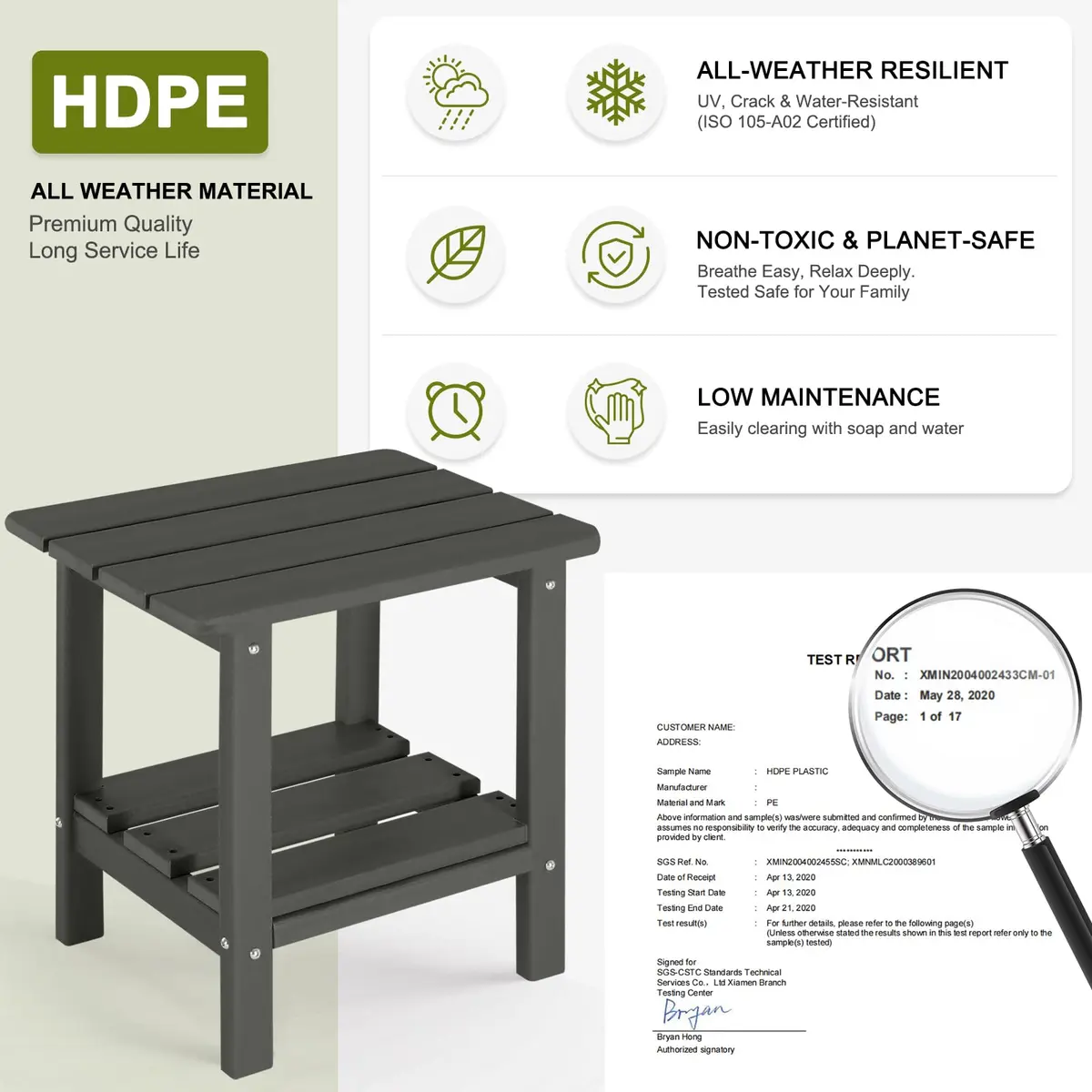 ABCPATIO Patio Side Table HDPE Double Layer Storage Square Dark Gray | Weather-Resistant & Easy to Assemble - view 2