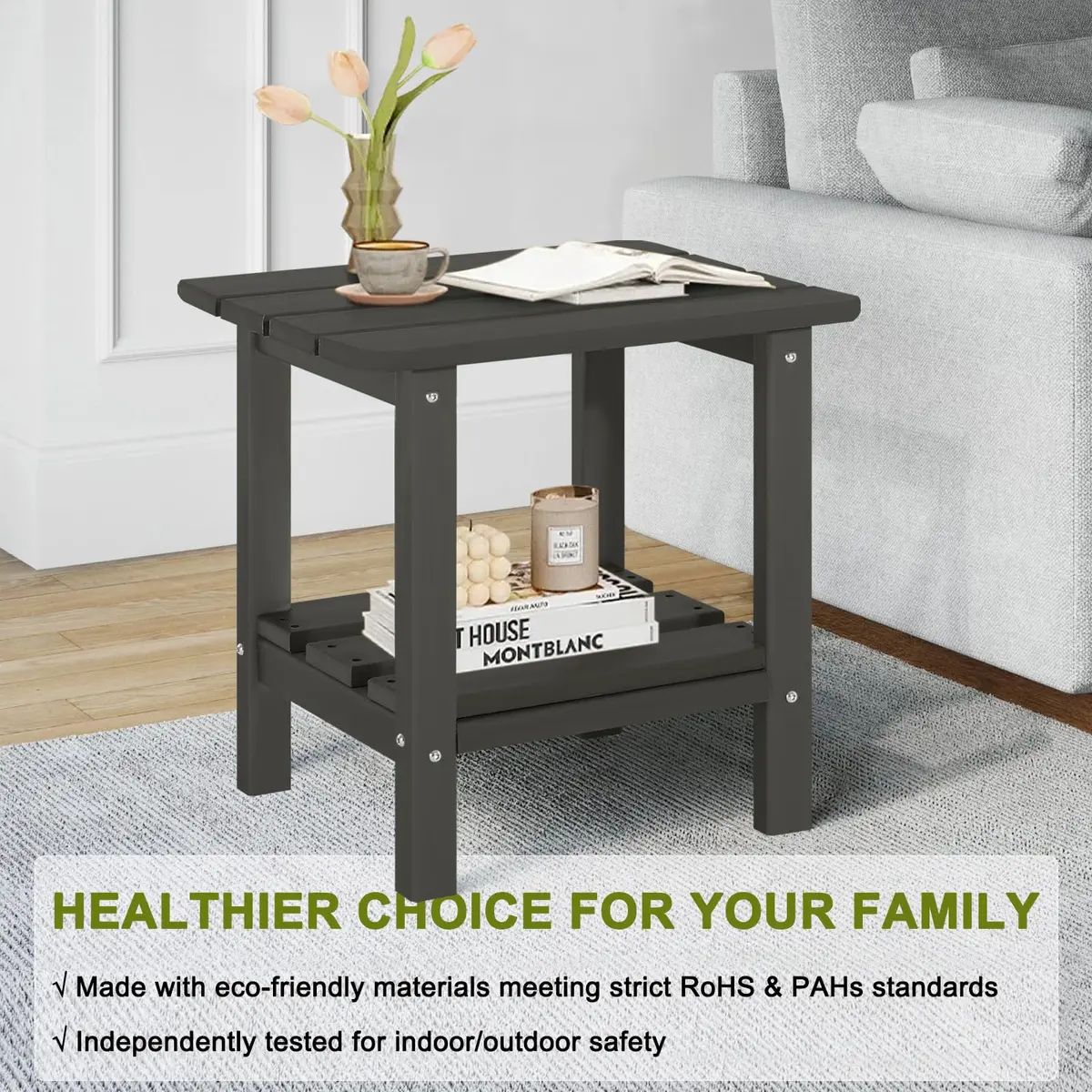 ABCPATIO Patio Side Table HDPE Double Layer Storage Square Dark Gray | Weather-Resistant & Easy to Assemble - view 4