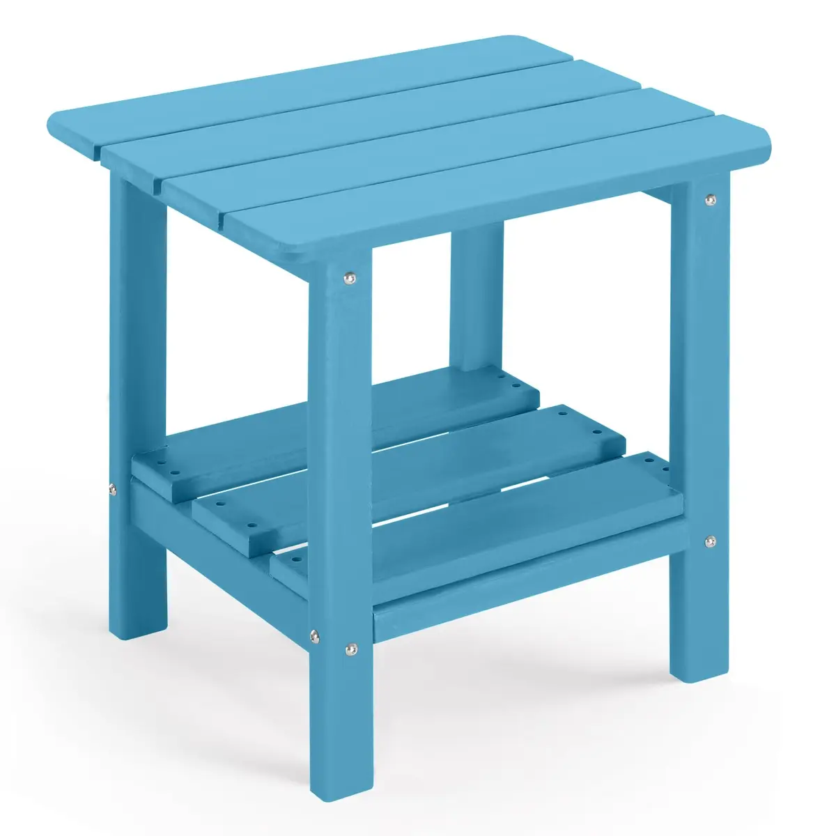 ABCPATIO Patio Side Table HDPE Double Layer Storage Square Turquoise | Weather-Resistant Outdoor Garden Table - main product image