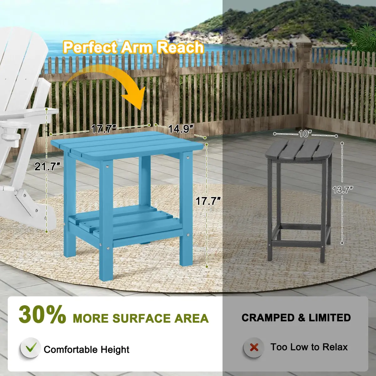 ABCPATIO Patio Side Table HDPE Double Layer Storage Square Turquoise | Weather-Resistant Outdoor Garden Table - view 5