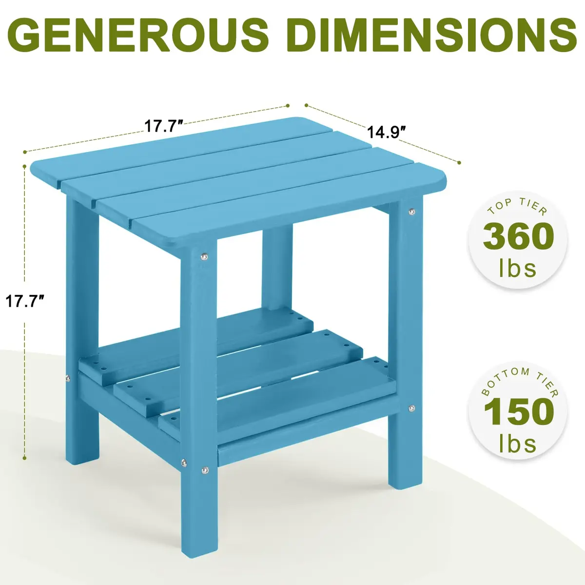 ABCPATIO Patio Side Table HDPE Double Layer Storage Square Turquoise | Weather-Resistant Outdoor Garden Table - view 7