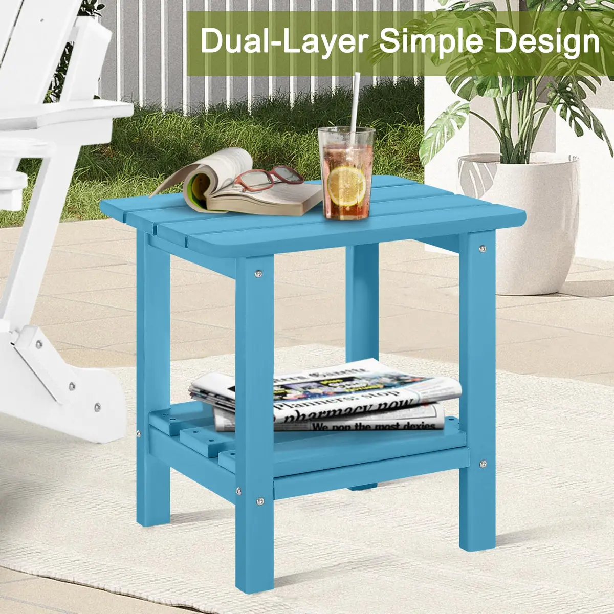 ABCPATIO Patio Side Table HDPE Double Layer Storage Square Turquoise | Weather-Resistant Outdoor Garden Table - view 8