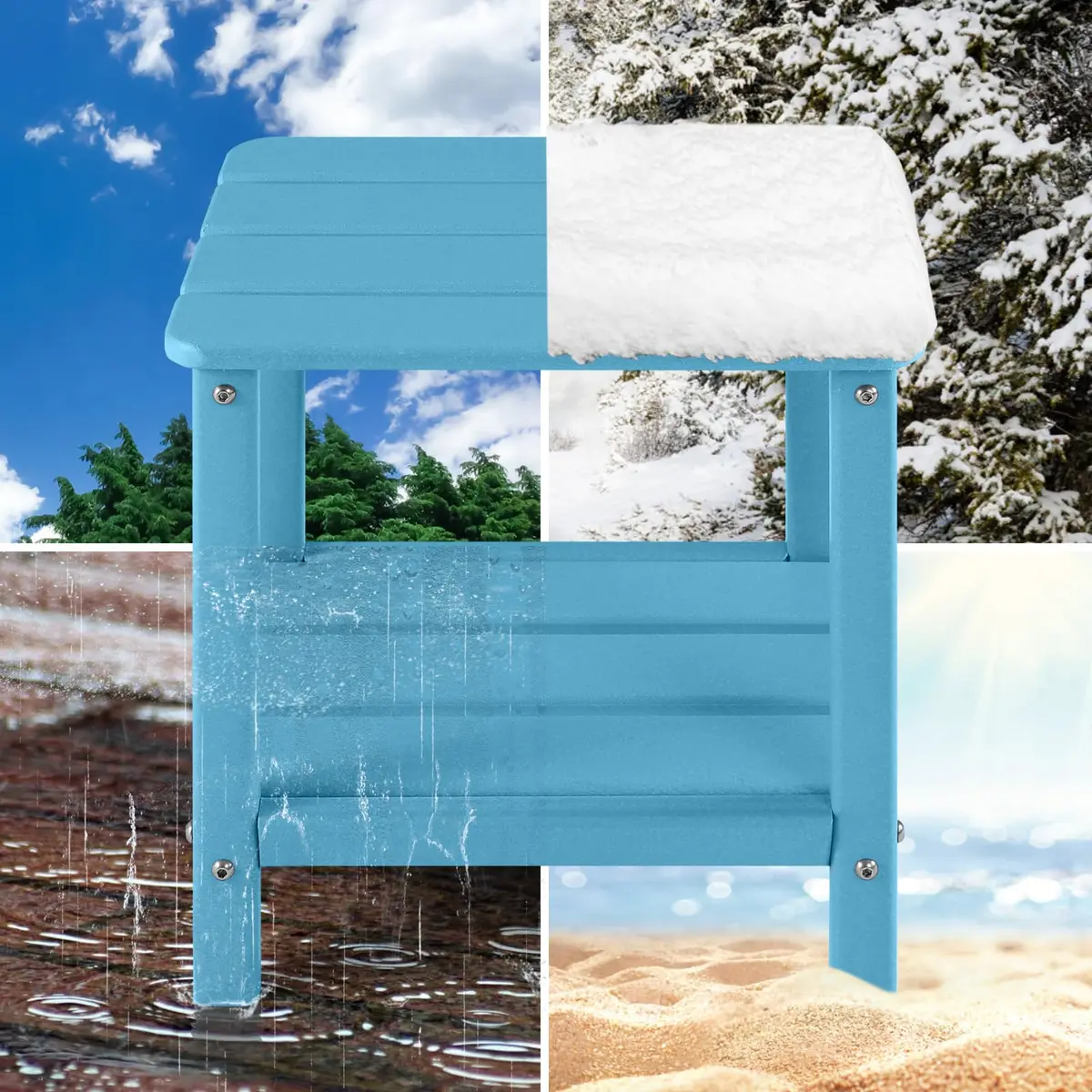 ABCPATIO Patio Side Table HDPE Double Layer Storage Square Turquoise | Weather-Resistant Outdoor Garden Table - view 4