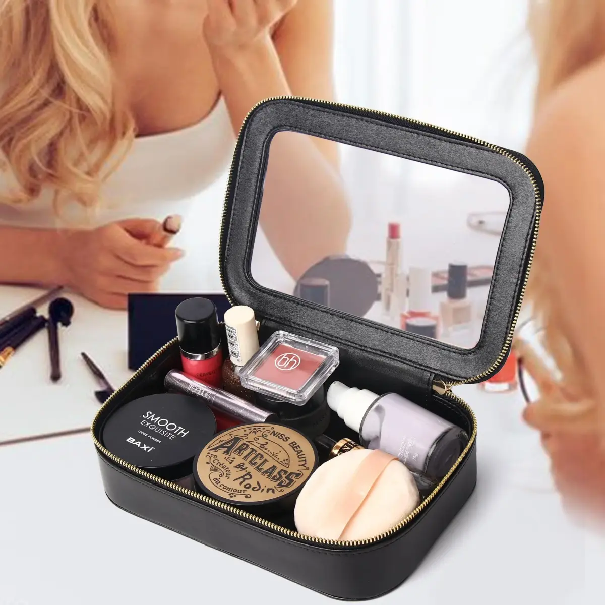 Pinkmik Black Small Clear Makeup Bag - TSA Approved Travel Cosmetic Case - view 3