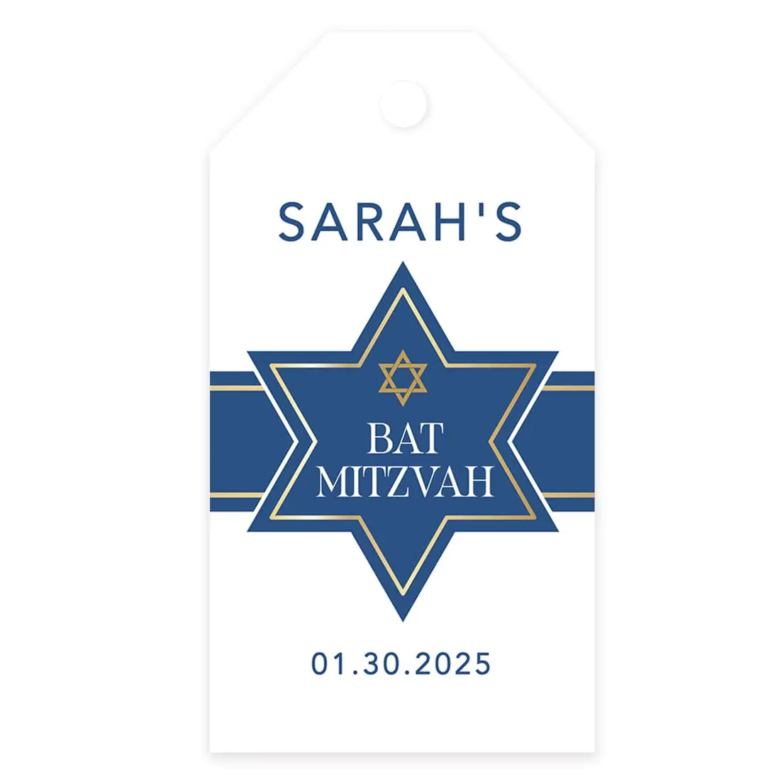 Andaz Press 60-Pack Personalized Bar/Bat Mitzvah Favor Tags with String | Custom Name & Star of David, 2x3.75" - main product image