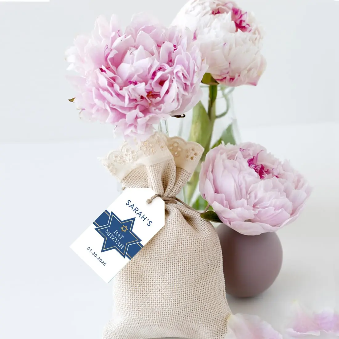 Andaz Press 60-Pack Personalized Bar/Bat Mitzvah Favor Tags with String | Custom Name & Star of David, 2x3.75" - view 3