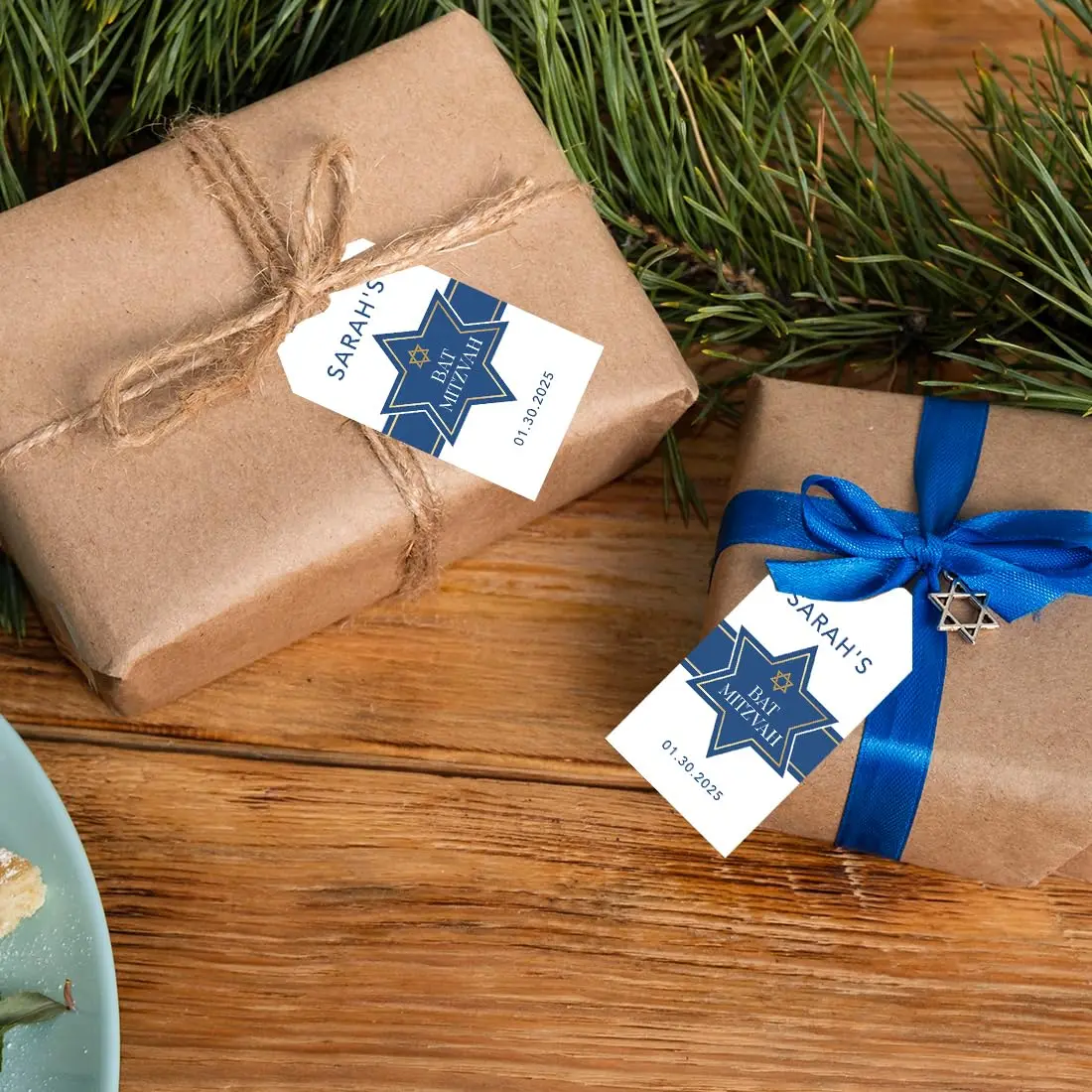 Andaz Press 60-Pack Personalized Bar/Bat Mitzvah Favor Tags with String | Custom Name & Star of David, 2x3.75" - view 4