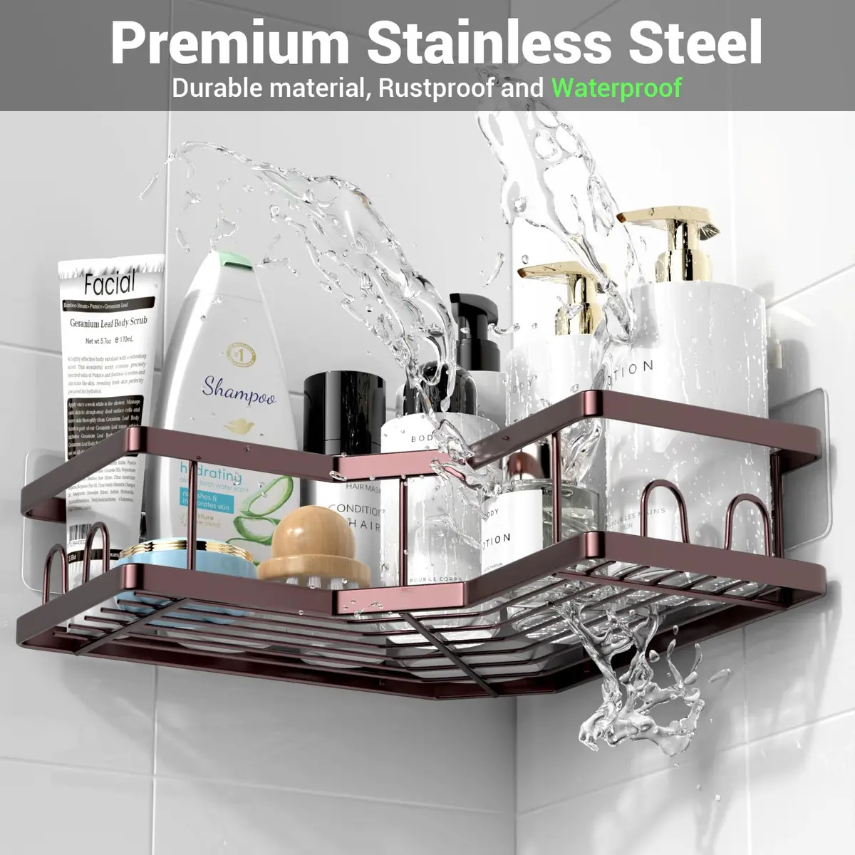 AKTECKE Corner Shower Caddy Organizer Shelf: Adhesive No Drilling, Rustproof, Black | Space-Saving Bathroom Storage - view 5