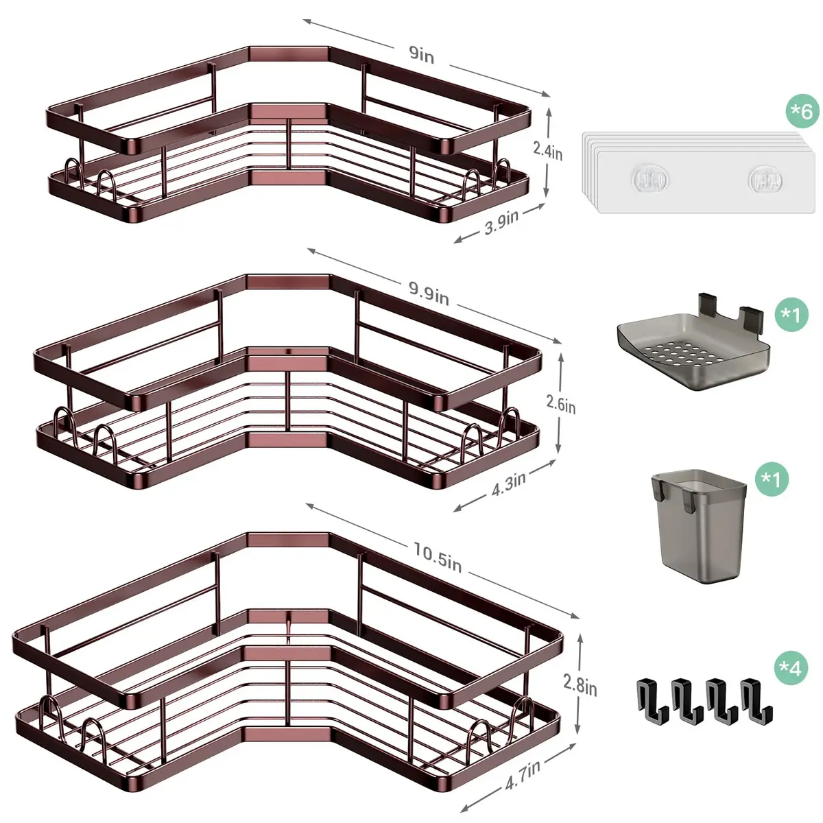 AKTECKE Corner Shower Caddy Organizer Shelf: Adhesive No Drilling, Rustproof, Black | Space-Saving Bathroom Storage - view 6