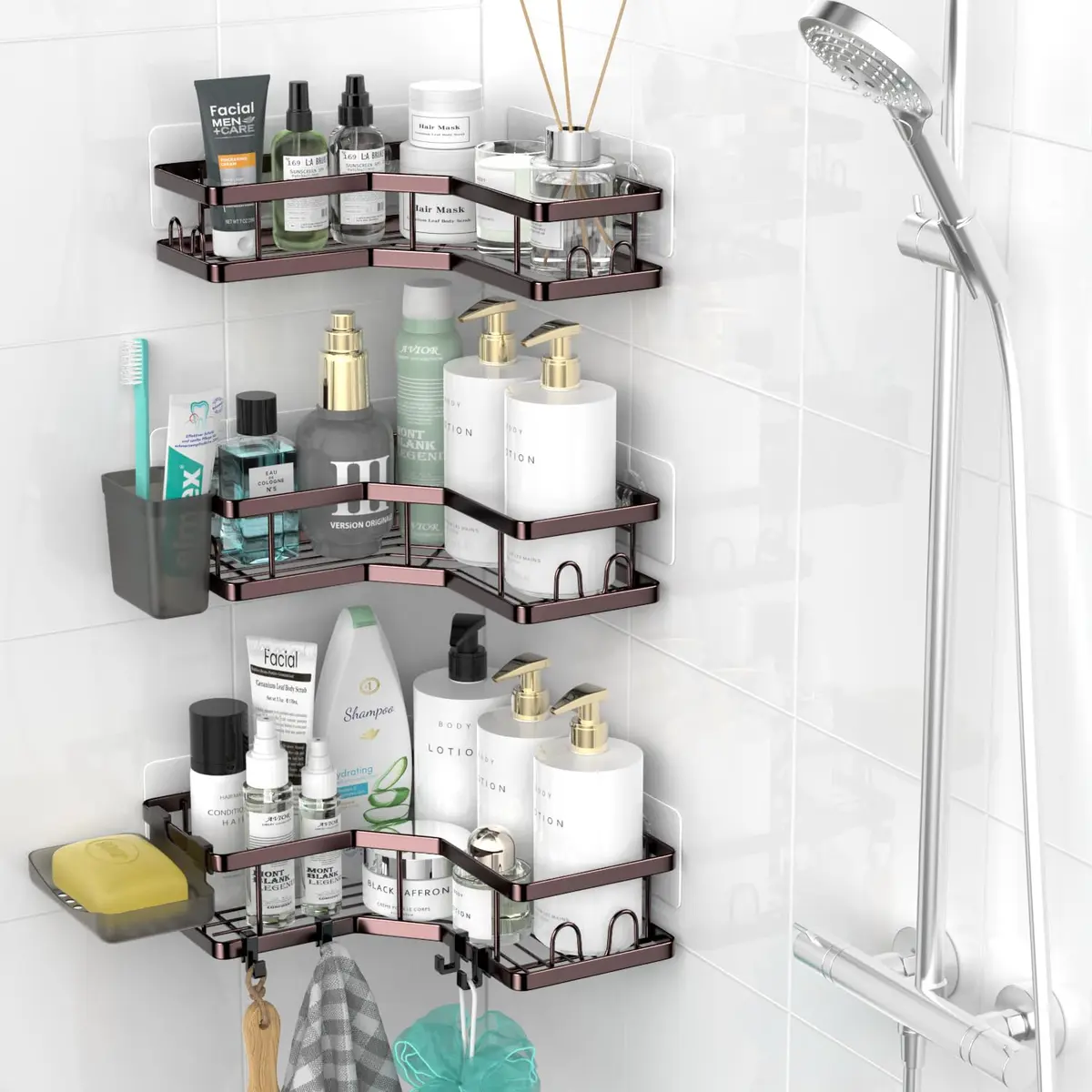 AKTECKE Corner Shower Caddy Organizer Shelf: Adhesive No Drilling, Rustproof, Black | Space-Saving Bathroom Storage - view 2