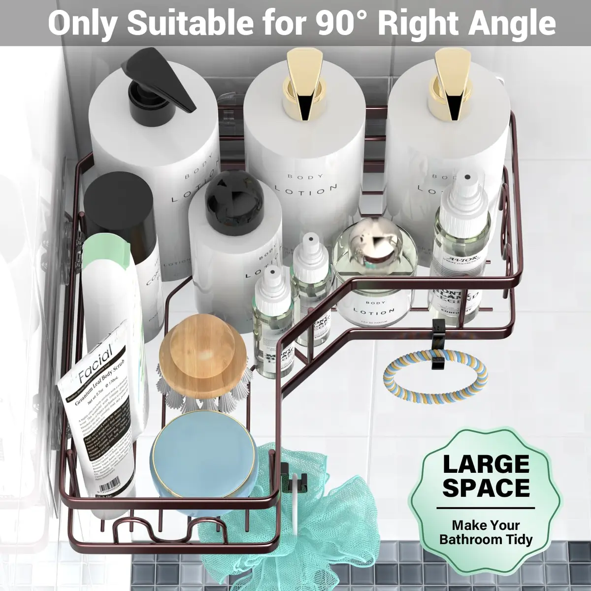 AKTECKE Corner Shower Caddy Organizer Shelf: Adhesive No Drilling, Rustproof, Black | Space-Saving Bathroom Storage - view 3