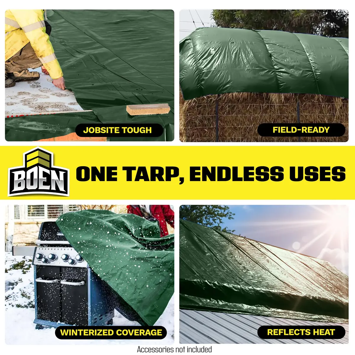 Boen Heavy Duty Tarp Waterproof 20x20 | 16 Mil Rip Proof Cover UV - view 7