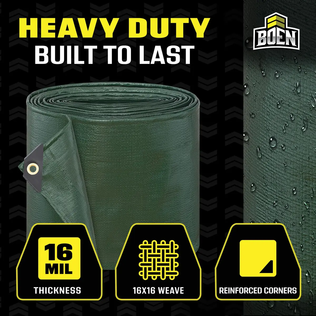 Boen Heavy Duty Tarp Waterproof 20x20 | 16 Mil Rip Proof Cover UV - view 2