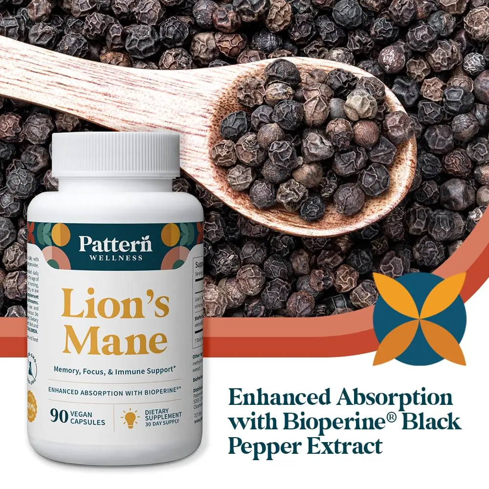 Pattern Wellness Lion’s Mane Mushroom Supplement – 90 Vegan Capsules | Brain & Immune Support - view 7