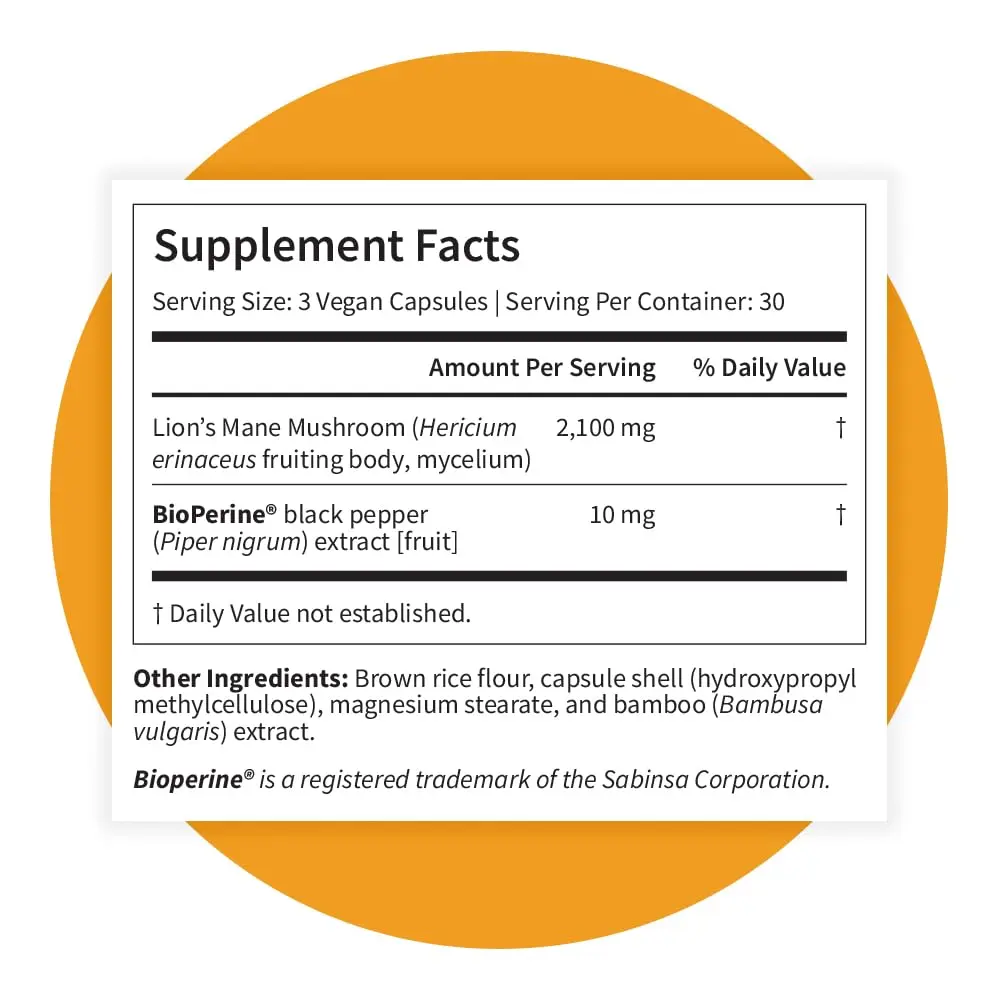 Pattern Wellness Lion’s Mane Mushroom Supplement – 90 Vegan Capsules | Brain & Immune Support - view 9