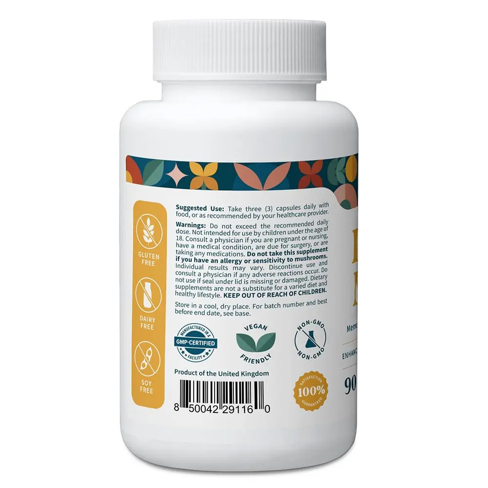 Pattern Wellness Lion’s Mane Mushroom Supplement – 90 Vegan Capsules | Brain & Immune Support - view 2