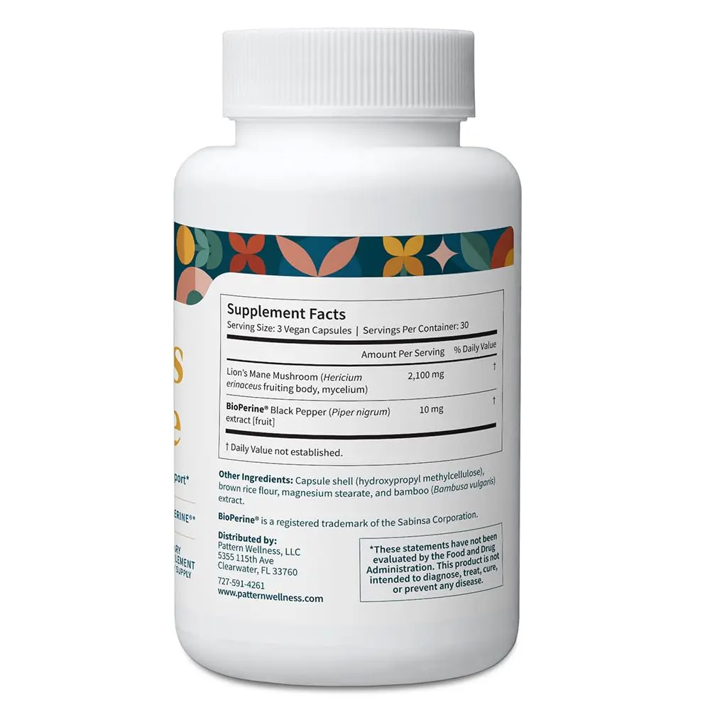 Pattern Wellness Lion’s Mane Mushroom Supplement – 90 Vegan Capsules | Brain & Immune Support - view 3