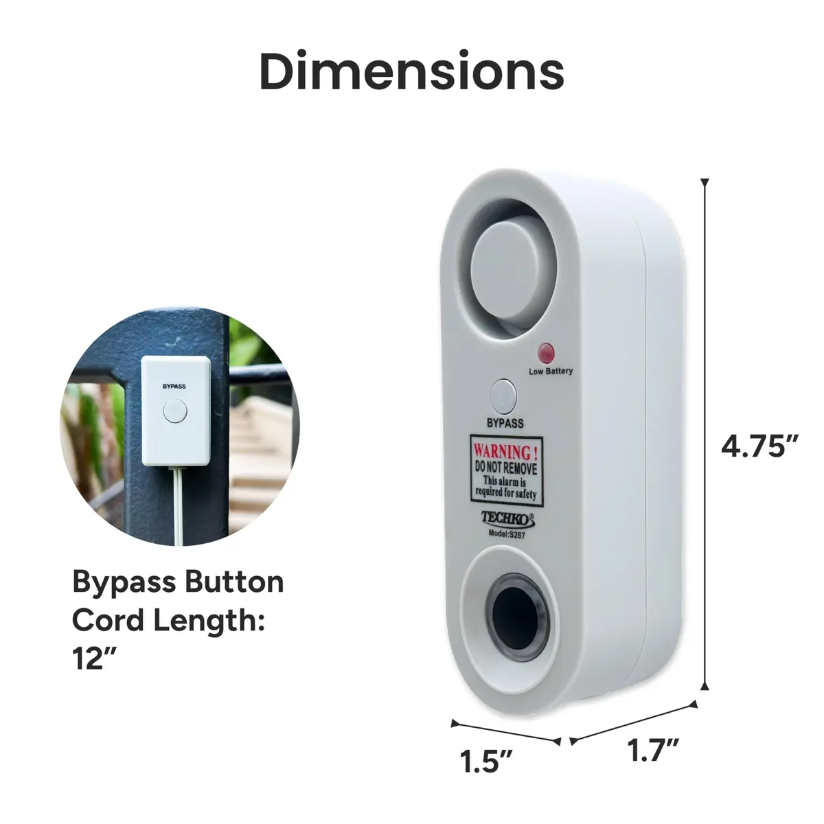 TECHKO ALARM S287 | Weather-Resistant Indoor/Outdoor Pool Alarm with LED Strobe & 115 dB Siren - view 8