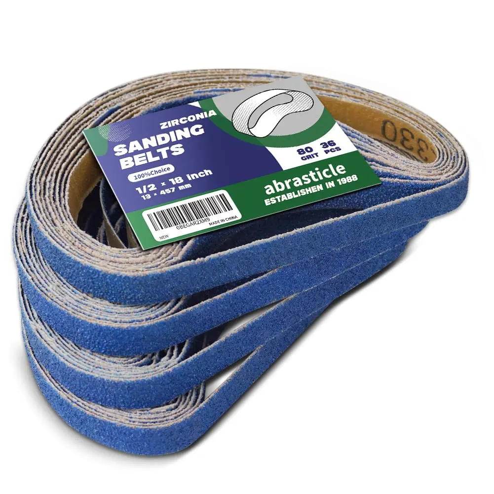 abrasticle Zirconia Sanding Belts for Metal 1/2" x 18" | 36 PCS, 80 Grit, Durable & Precise (70-120 chars) - main product image