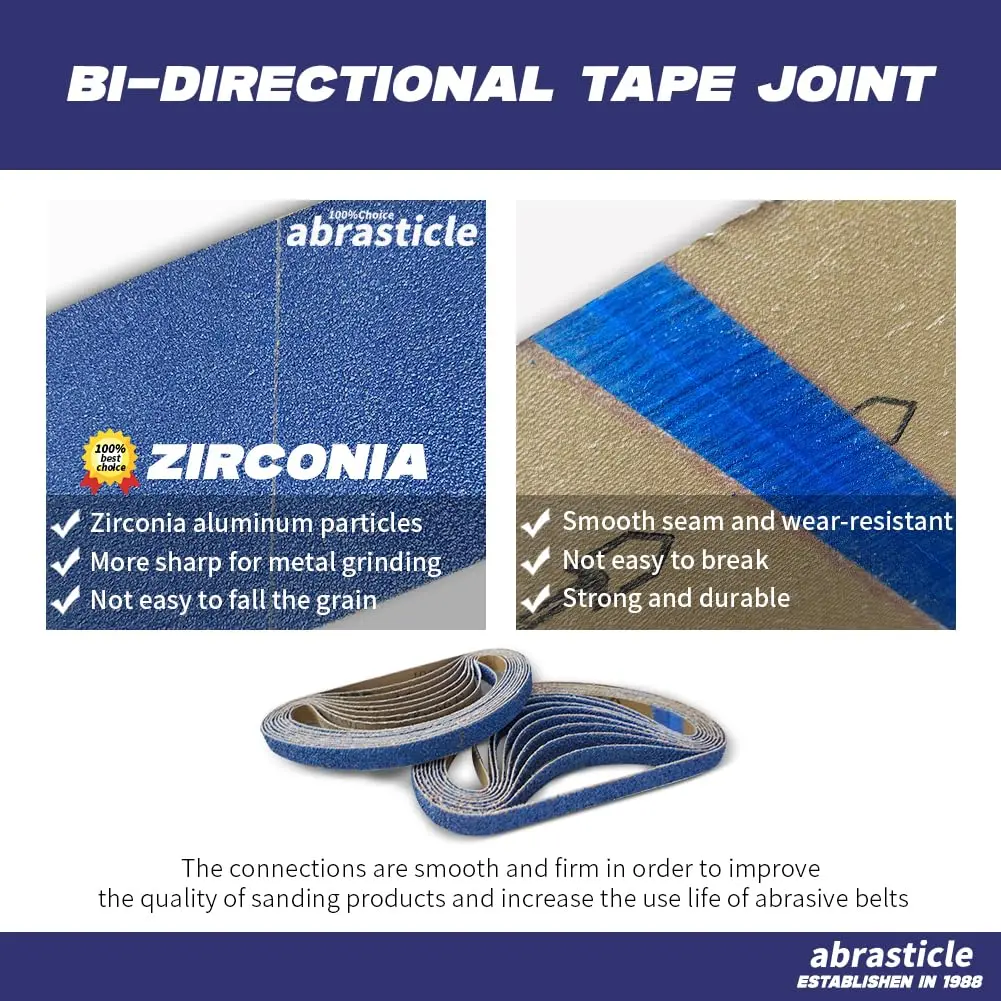 abrasticle Zirconia Sanding Belts for Metal 1/2" x 18" | 36 PCS, 80 Grit, Durable & Precise (70-120 chars) - view 3