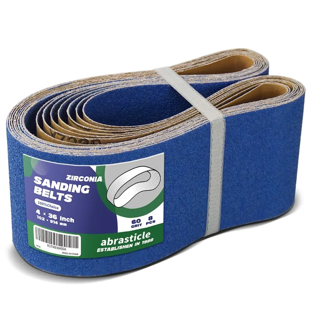 abrasticle 4" x 36" Zirconia Sanding Belts for Metal | 8 PCS 60 Grits | Professional-Grade Sandpaper for Metal & Wood - main product image