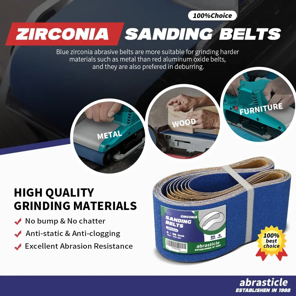 abrasticle 4" x 36" Zirconia Sanding Belts for Metal | 8 PCS 60 Grits | Professional-Grade Sandpaper for Metal & Wood - view 4