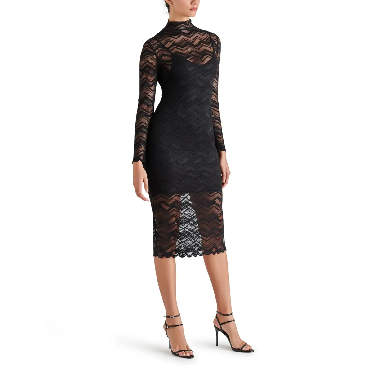 Steve Madden Vivienne Dress Black Small | Sheer Mesh Midi with Attached Slip - view 2
