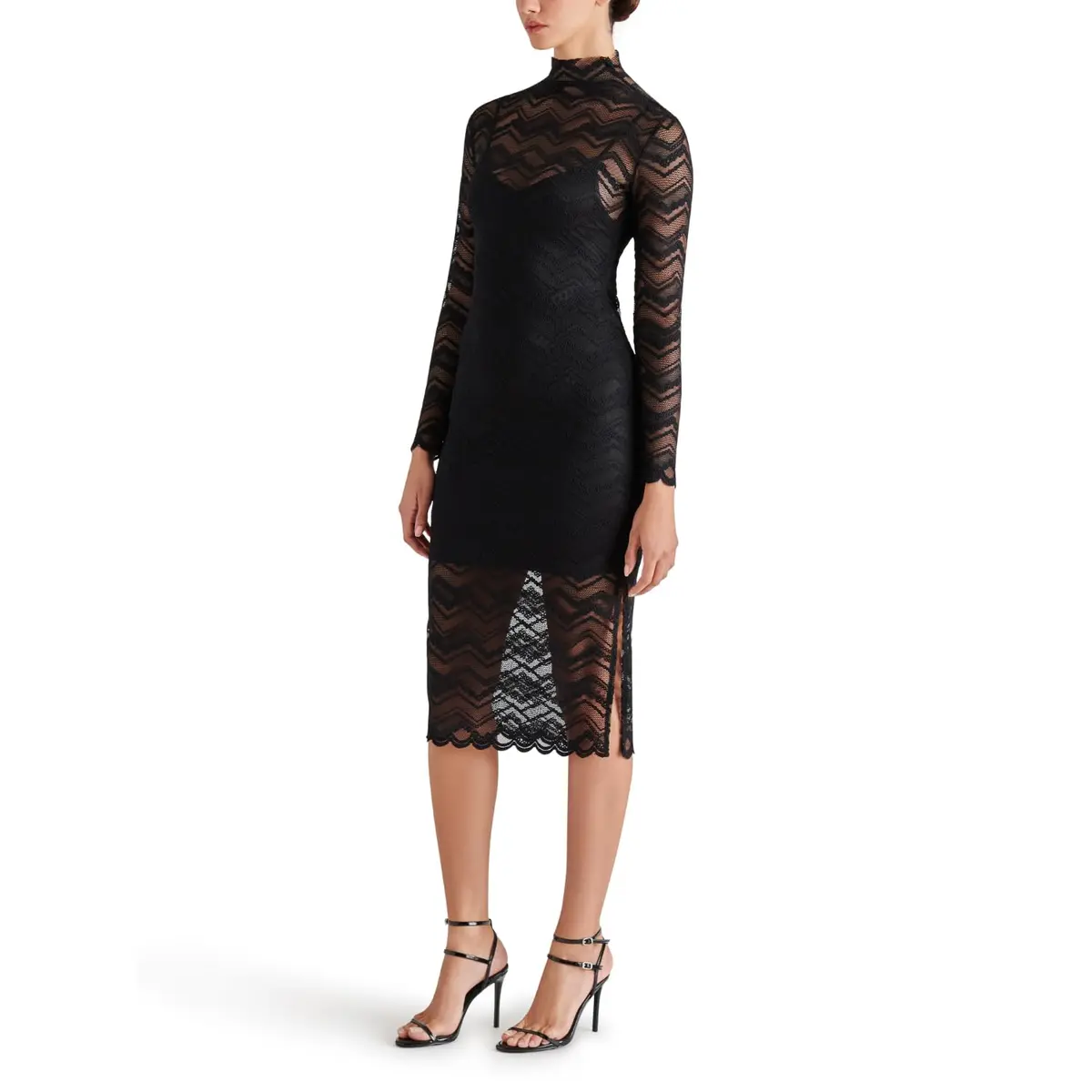Steve Madden Vivienne Dress Black Small | Sheer Mesh Midi with Attached Slip - view 3