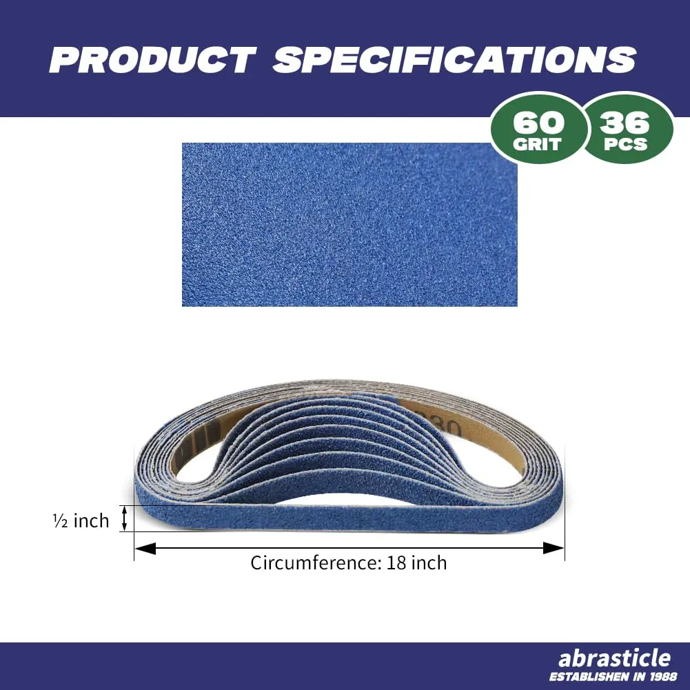 abrasticle Zirconia Sanding Belts 1/2" x 18" | Metal & Wood Finish (70-120 chars) - view 2