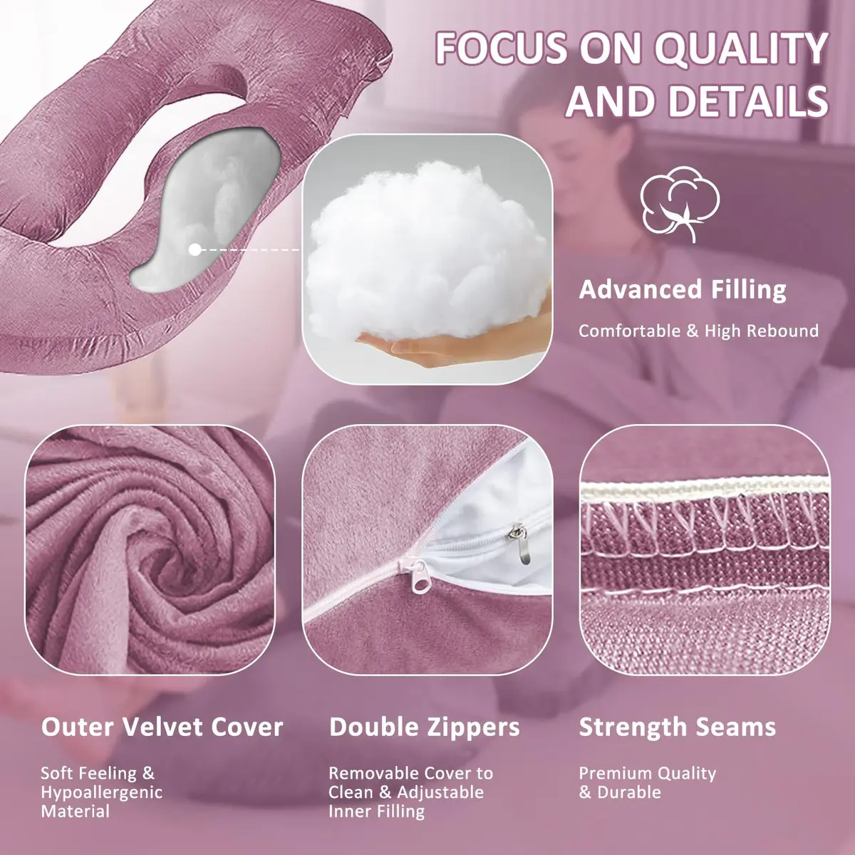 Chilling Home Pregnancy Pillows for Sleeping-U Shaped Full Body Pillow 58 inch | Symmetrical Support for Comfort & Postpartum Use - view 4