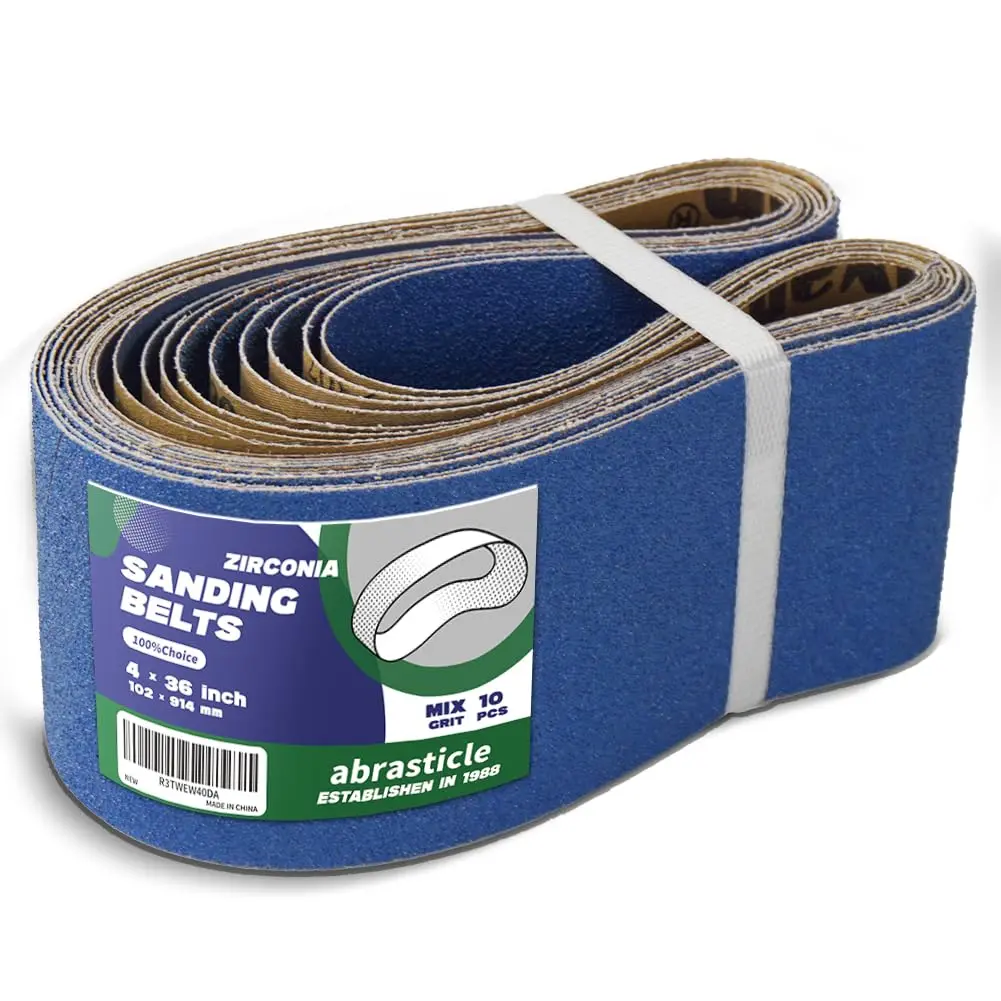 abrasticle Zirconia Sanding Belts for Metal & Wood | Assorted Grits, 4" x 36" (100-120 words) - main product image