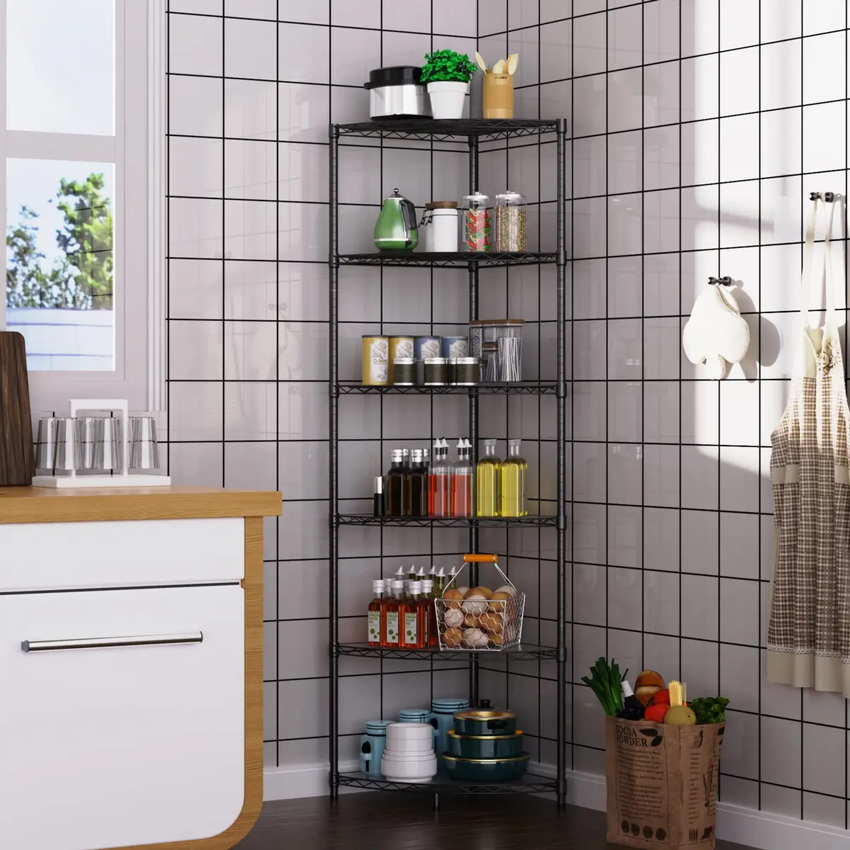 Dolonm 6 Tier NSF Corner Wire Shelf Shelving Unit 18 x 18 x 72 Inch | Heavy Duty Adjustable Metal Storage Rack with Leveling Feet & Shelf Liners - view 4