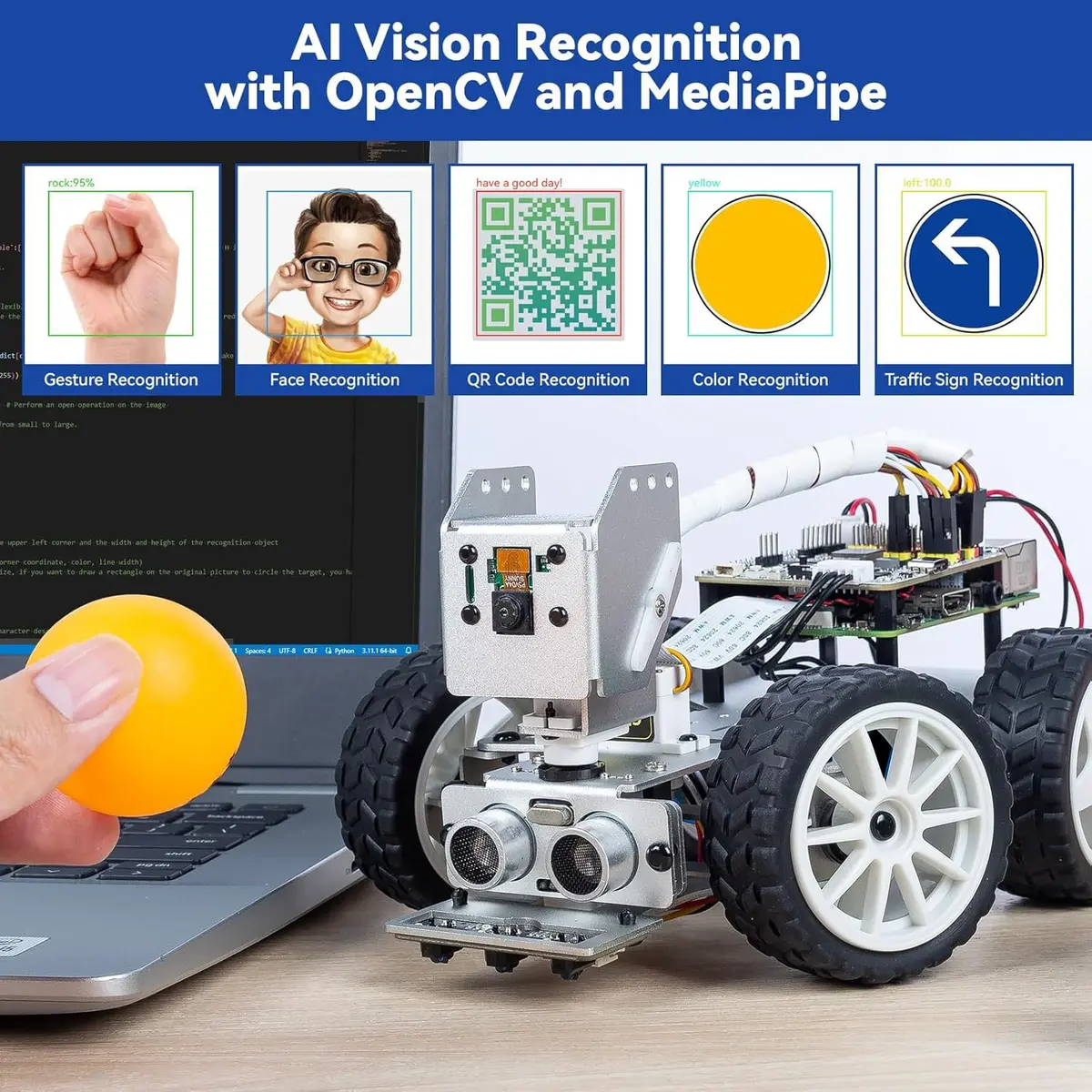 SunFounder PiCar-X AI Robot Smart Car Kit for Raspberry Pi 5/4/3B+/Zero 2w | Python & Scratch Programming - view 5