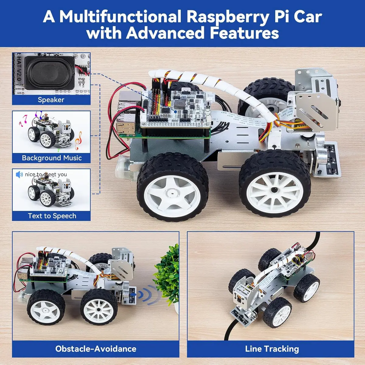 SunFounder PiCar-X AI Robot Smart Car Kit for Raspberry Pi 5/4/3B+/Zero 2w | Python & Scratch Programming - view 6