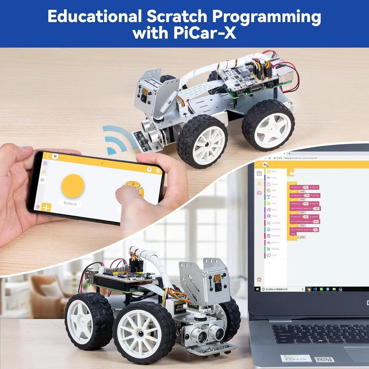 SunFounder PiCar-X AI Robot Smart Car Kit for Raspberry Pi 5/4/3B+/Zero 2w | Python & Scratch Programming - view 8