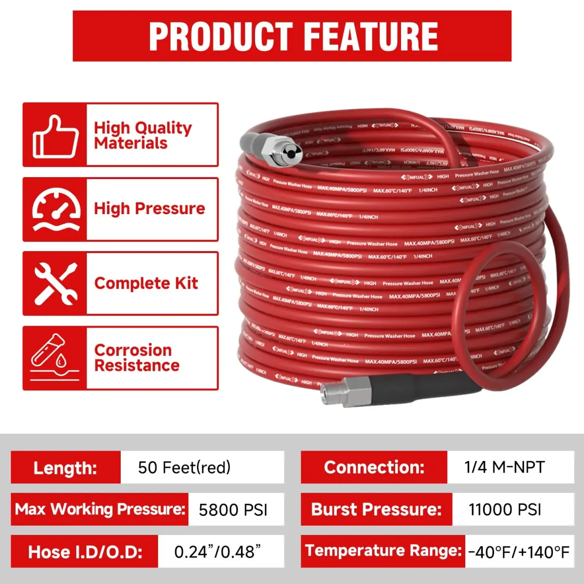 YETIANICAL Sewer Jetter Kit for Pressure Washer, 5800 PSI 50ft Drain Cleaner Hose with 1/4 Inch Quick-Connect Nozzles | Unclogs Drains and Gutters - view 6