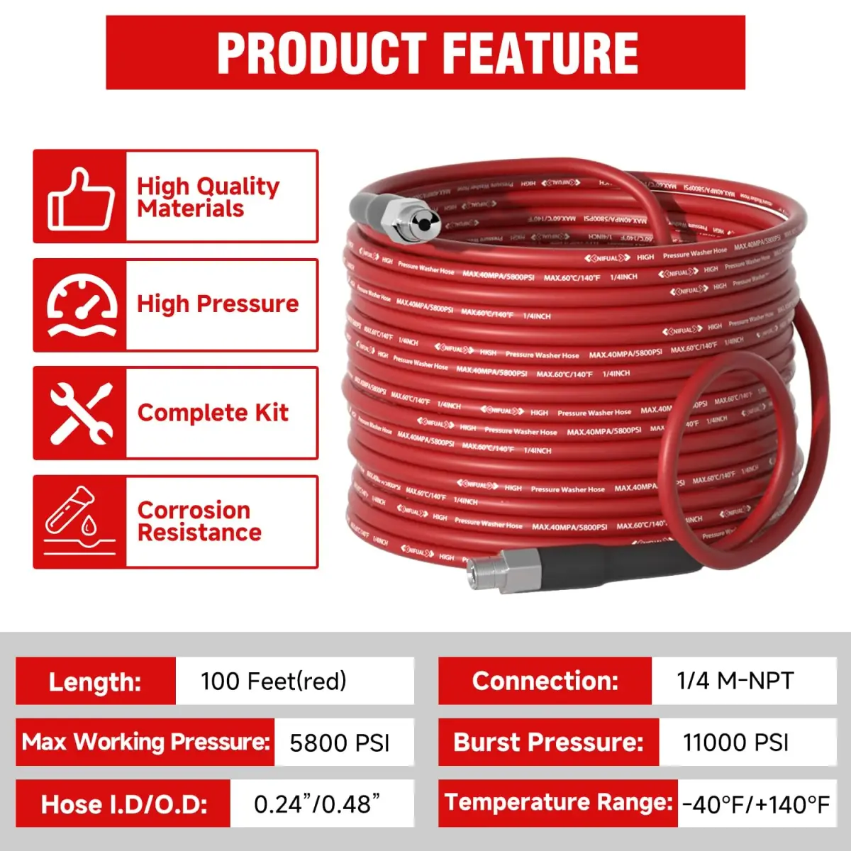 YETIANICAL Sewer Jetter Kit for Pressure Washer, 100ft (30.48m) Hose, 5800 PSI, Rotating & Button Nozzles | Unclogs Drains & Gutters - view 5