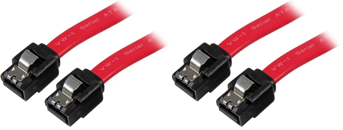 StarTech.com 12in Latching SATA Cable - SATA (R) to SATA (R) - 1 ft - Red - Pack of 2 | Supports SATA 3.0 6Gbps - main product image