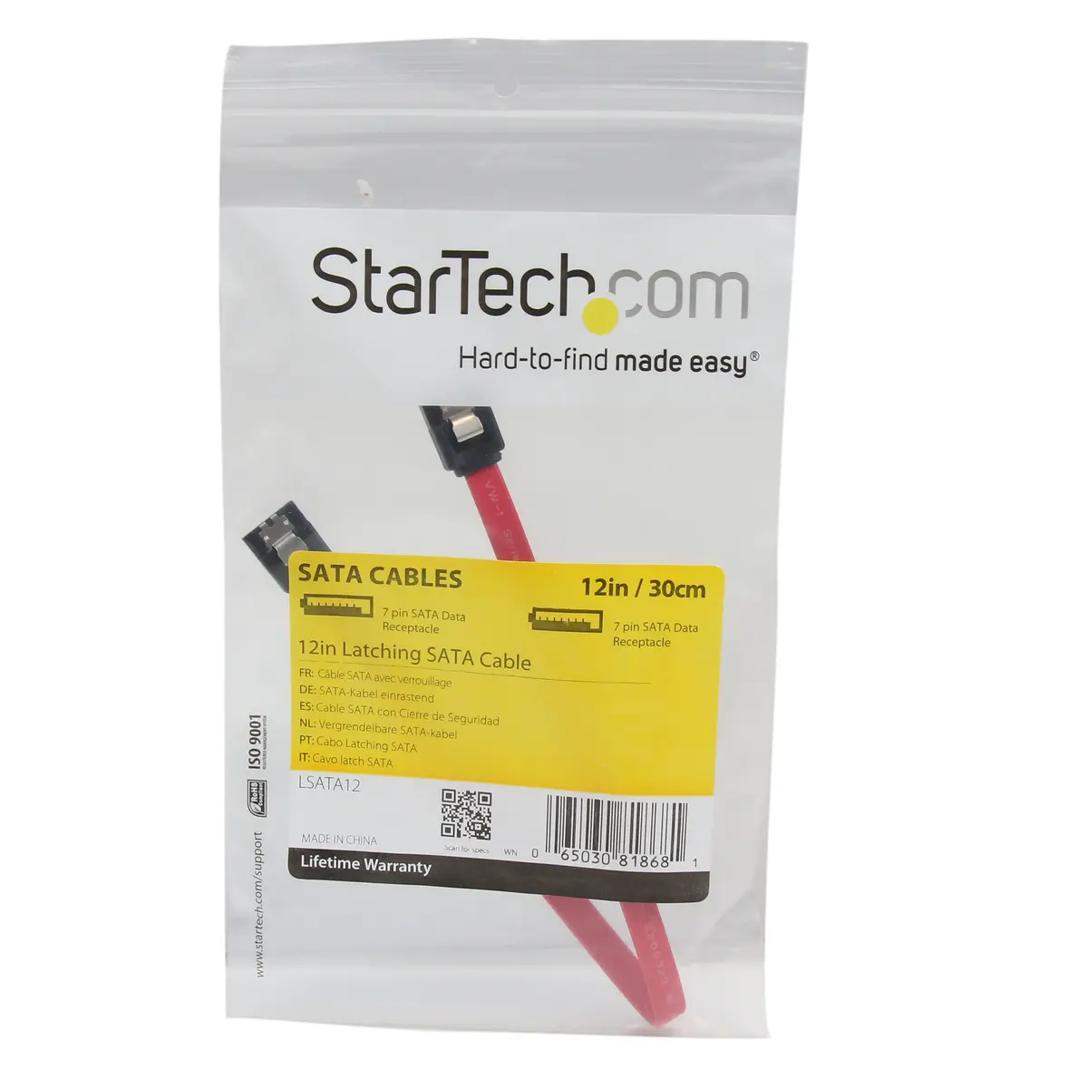 StarTech.com 12in Latching SATA Cable - SATA (R) to SATA (R) - 1 ft - Red - Pack of 2 | Supports SATA 3.0 6Gbps - view 3