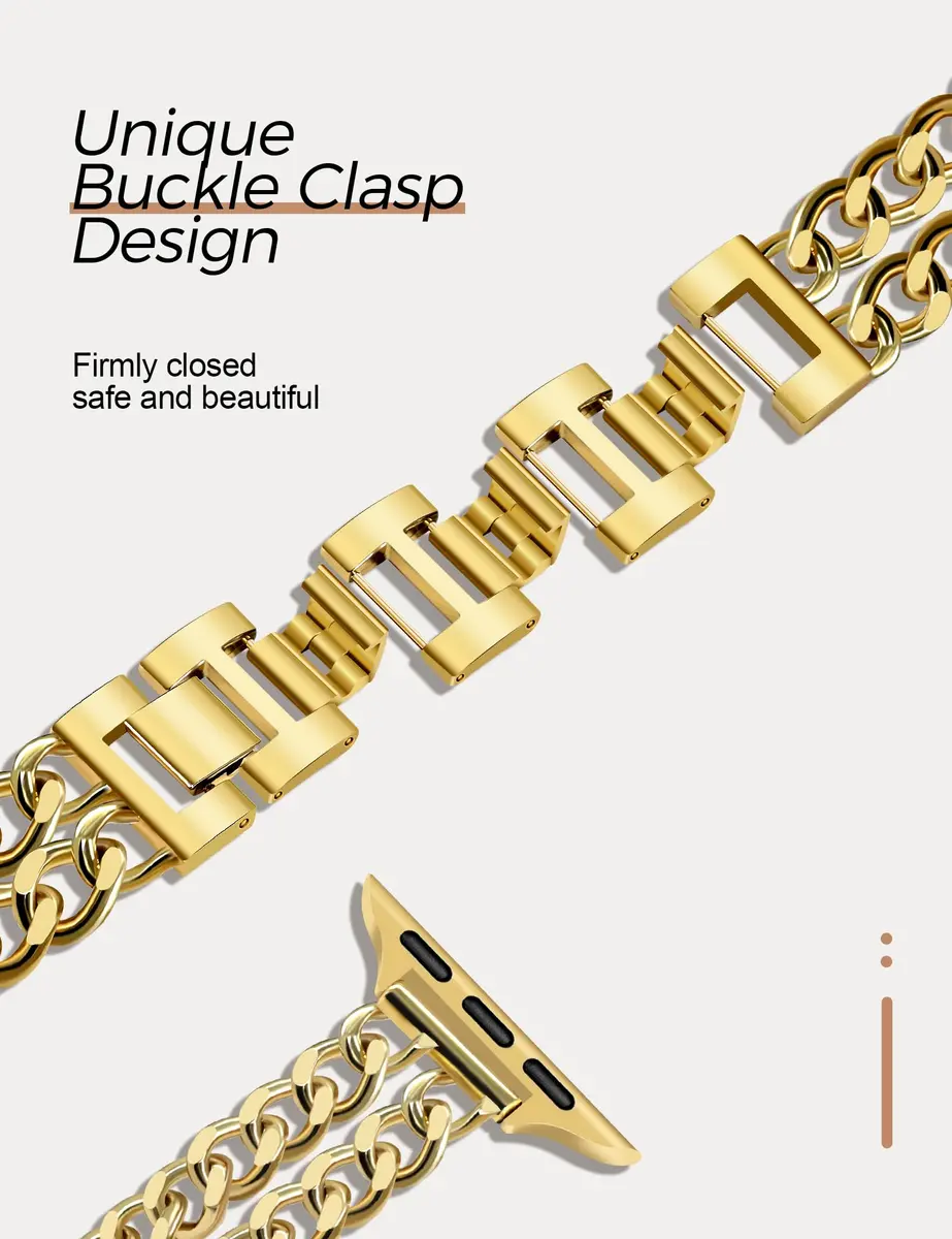 JR.DM Gold Metal Watch Band for Apple Watch 42mm-49mm | Adjustable Double Chain Bracelet - view 4