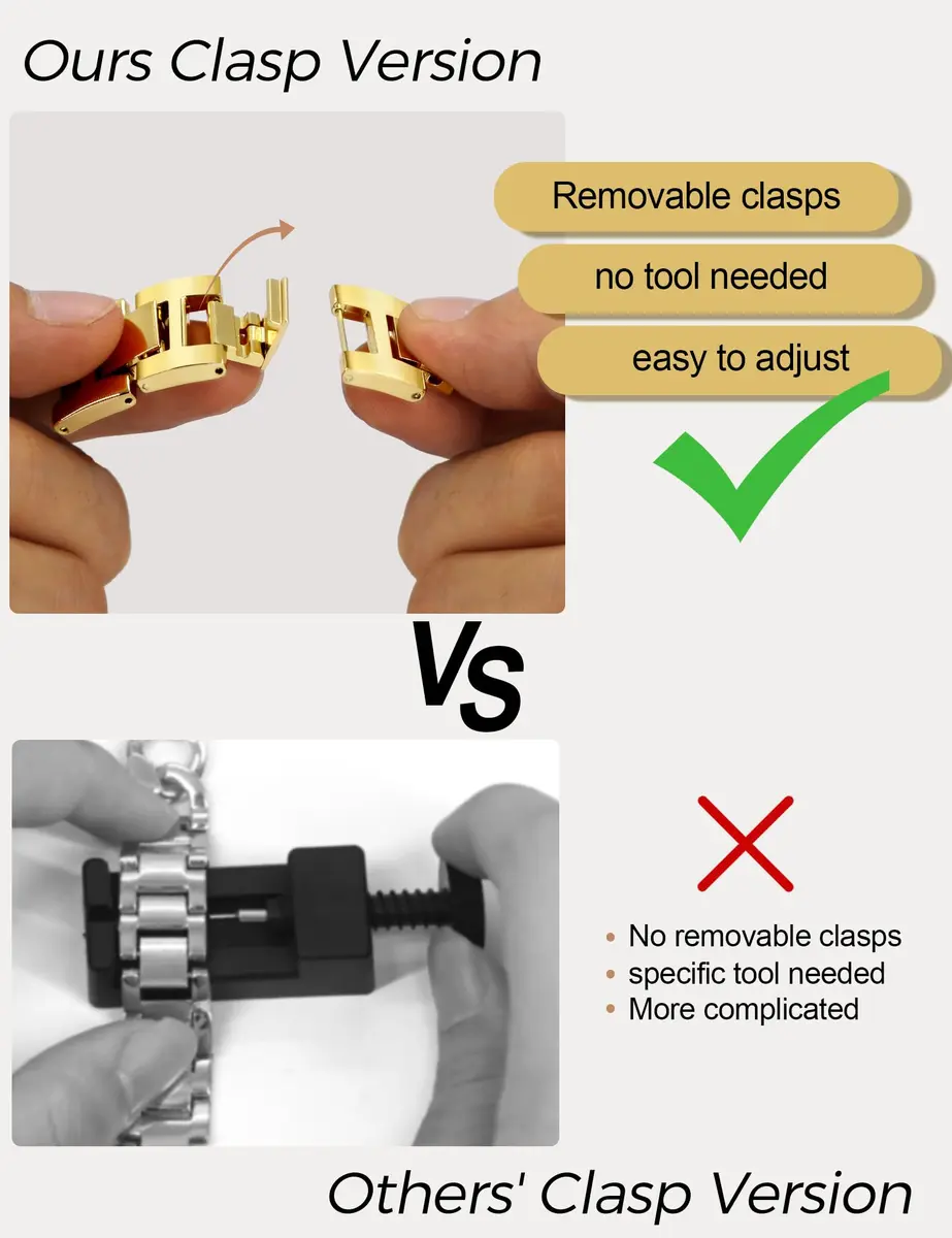 JR.DM Gold Metal Watch Band for Apple Watch 42mm-49mm | Adjustable Double Chain Bracelet - view 7