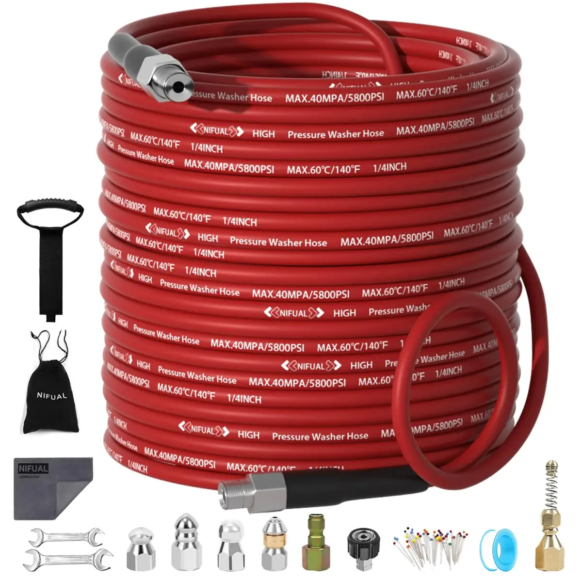 YETIANICAL Sewer Jetter Kit for Pressure Washer, 150ft (45.7m) 5800 PSI Drain Cleaner | Rotating & Button Hose Sewer Jetting Nozzle - main product image
