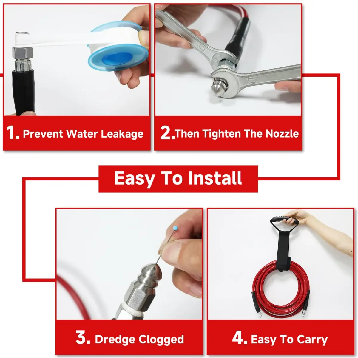 YETIANICAL Sewer Jetter Kit for Pressure Washer, 150ft (45.7m) 5800 PSI Drain Cleaner | Rotating & Button Hose Sewer Jetting Nozzle - view 3