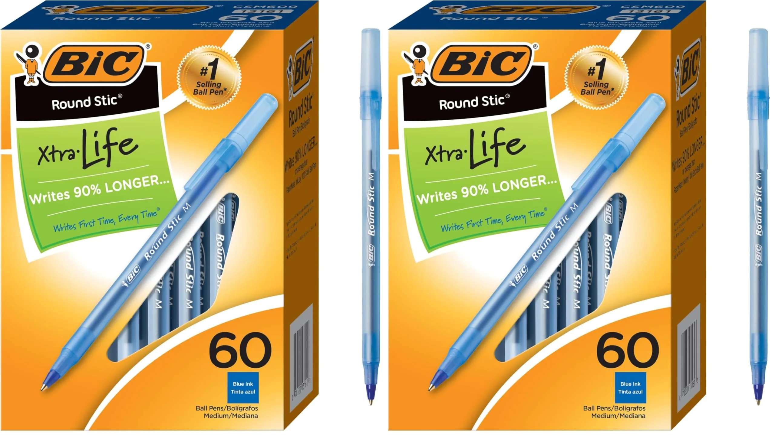 BIC Round Stic Xtra Life Ballpoint Pens Blue Medium Point 60 Count | Smooth Ink Flow Writing Instrument - main product image