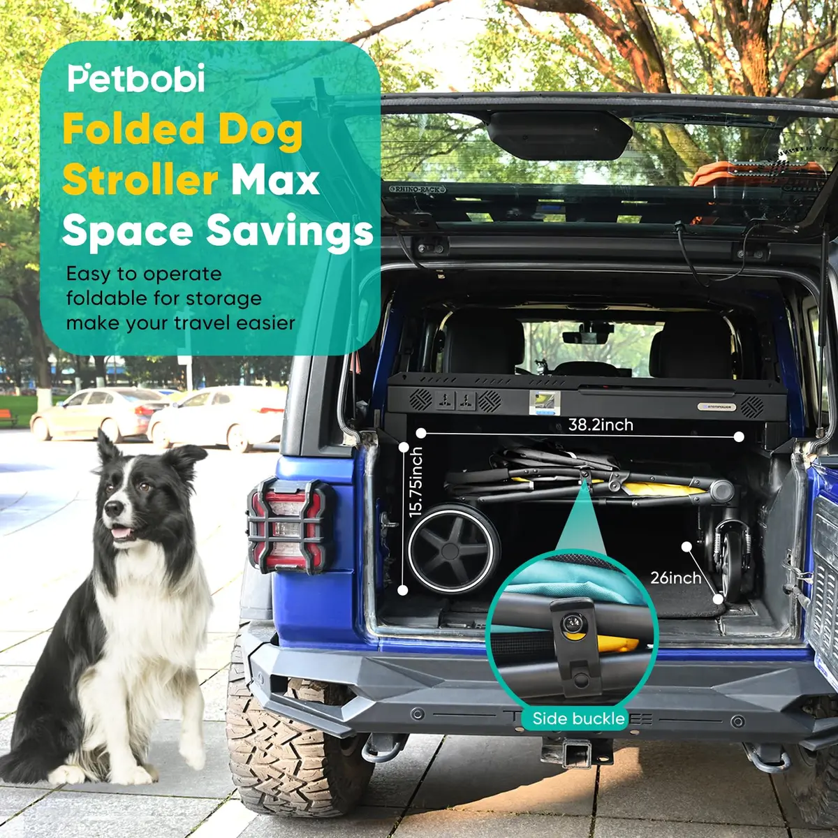 Petbobi Dog Stroller for Large Medium Dogs up to 80 lbs | Dual Entry, All Terrain, One-Hand Fold - view 6