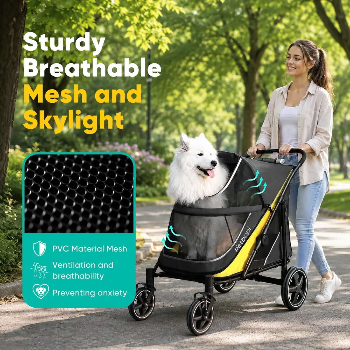 Petbobi Dog Stroller for Large Medium Dogs up to 80 lbs | Dual Entry, All Terrain, One-Hand Fold - view 7