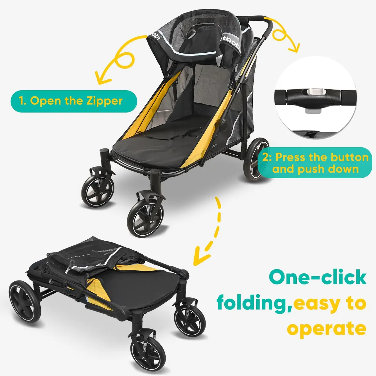 Petbobi Dog Stroller for Large Medium Dogs up to 80 lbs | Dual Entry, All Terrain, One-Hand Fold - view 8