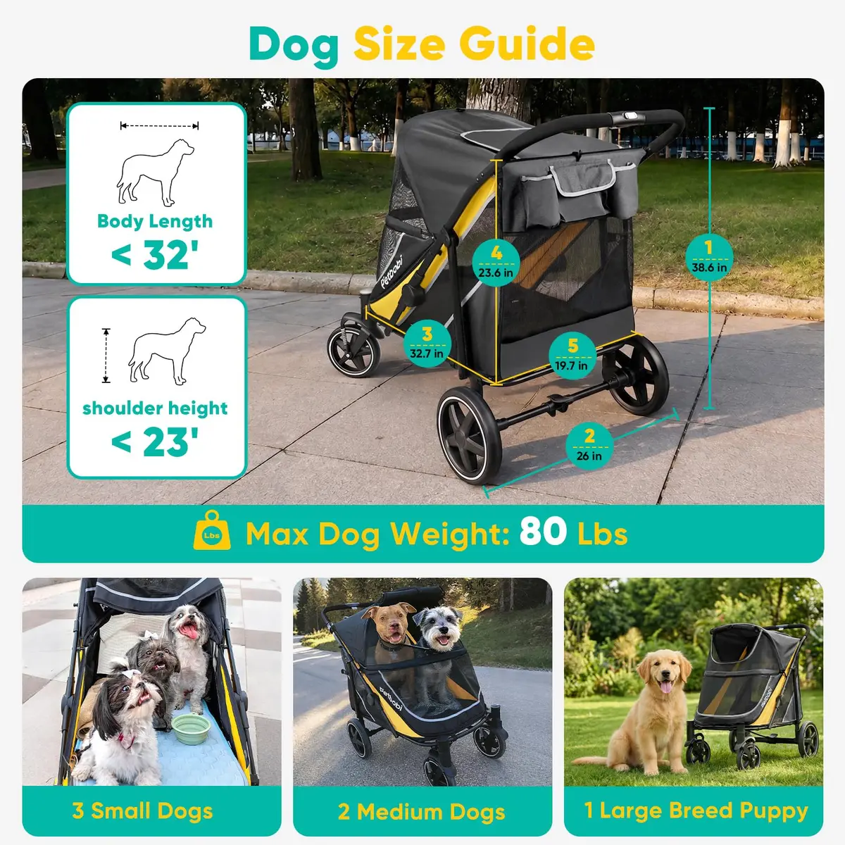 Petbobi Dog Stroller for Large Medium Dogs up to 80 lbs | Dual Entry, All Terrain, One-Hand Fold - view 2