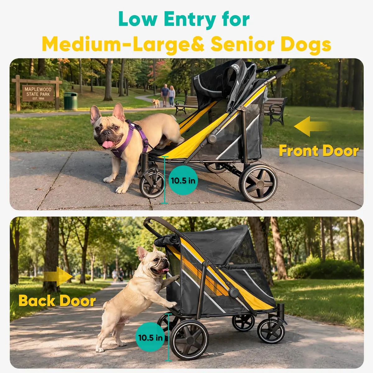 Petbobi Dog Stroller for Large Medium Dogs up to 80 lbs | Dual Entry, All Terrain, One-Hand Fold - view 3